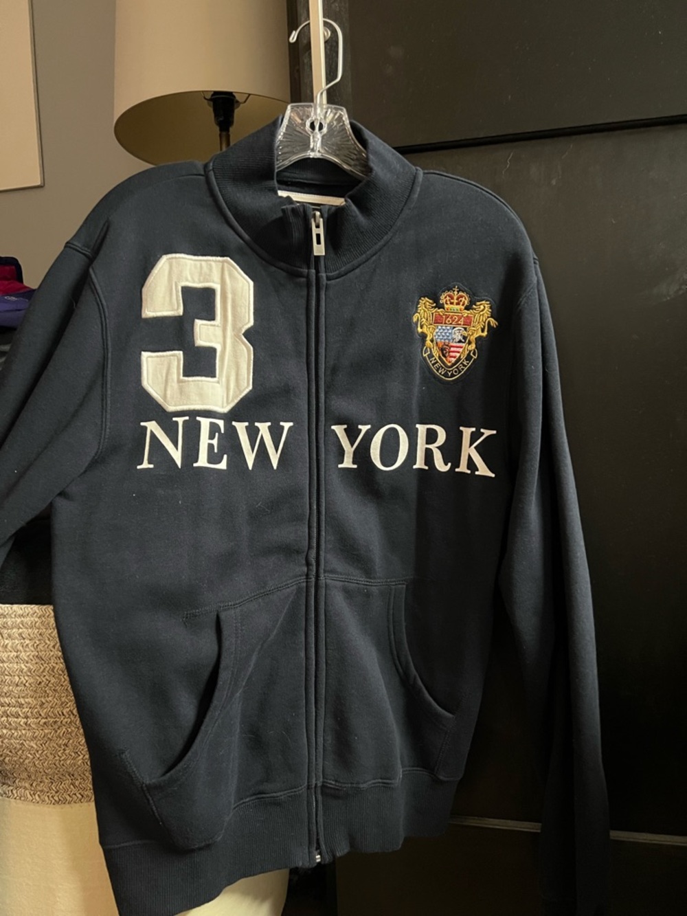Robin Ruth Blue Jacket with White Label and Trim Accent